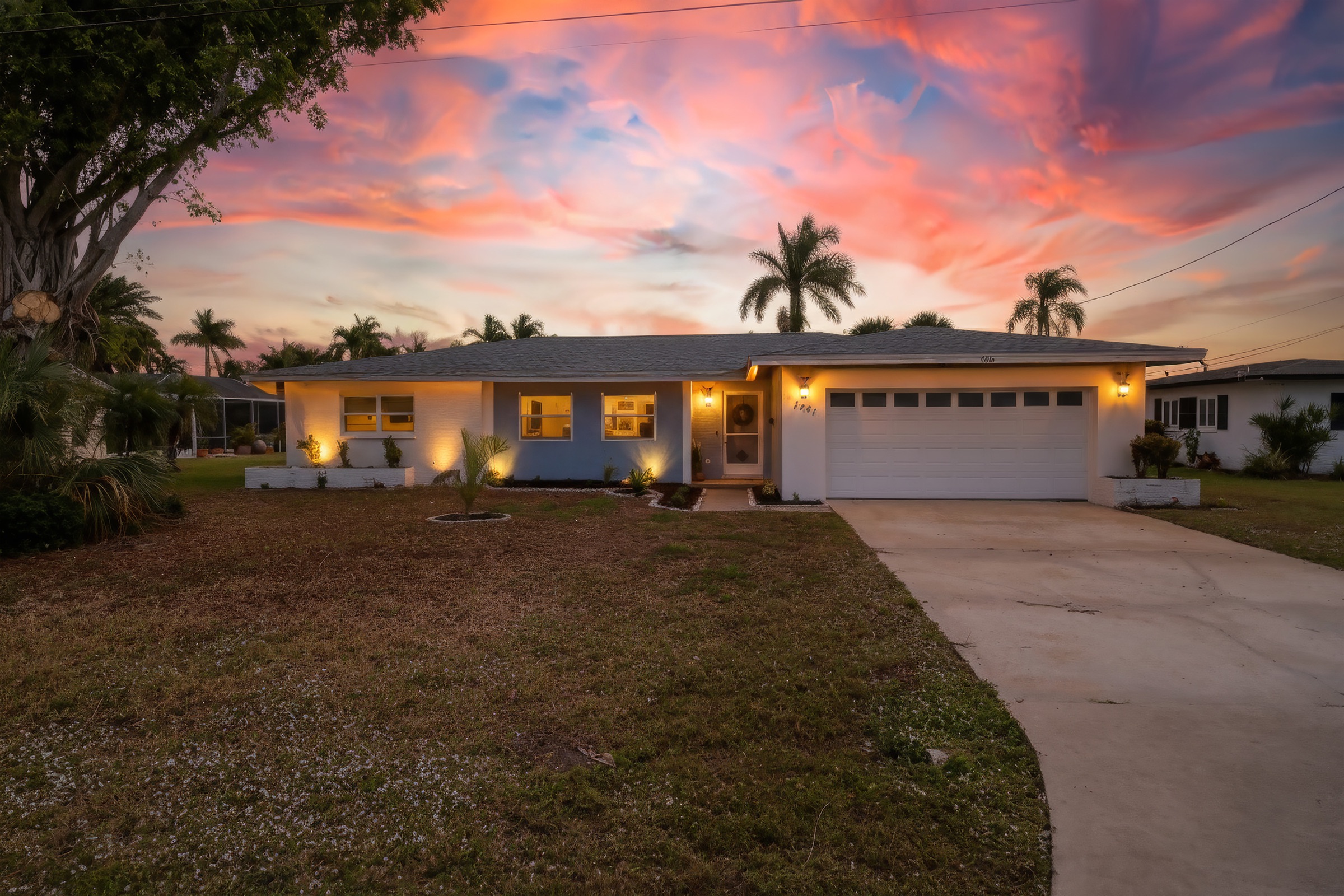 Front of the home at sunset