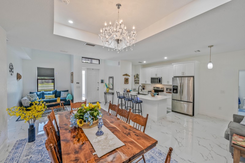 Dining room with a chandelier