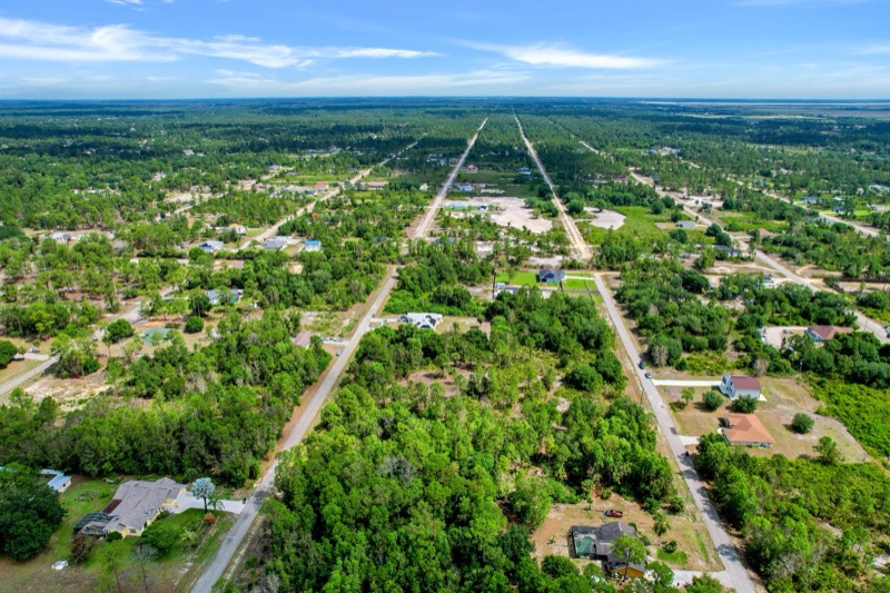 Aerial view of wooded residential lots