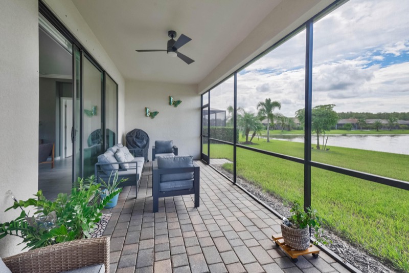 Screened lanai overlooking a lake