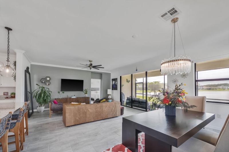 Open living and dining room